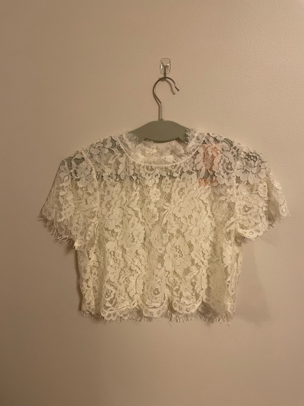 White Lace Short Sleeve Crop Top